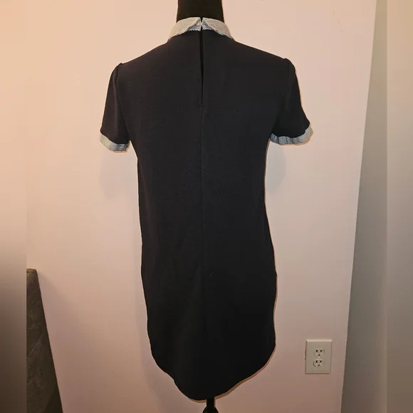 Zara Navy Collared Preppy Mini Dress - Size Small - Picture 6 of 8